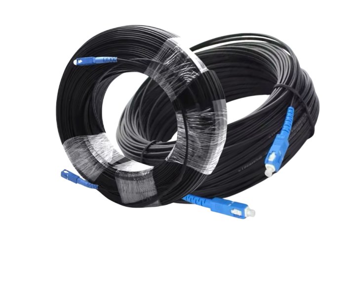 Black fiber optic cable with SC/UPC connectors and 150 meters length